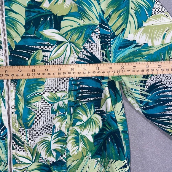 Chicos Jacket Womens 2 Green Blue Floral 3/4 Sleeve Full Zip Up Collared Casual - Picture 8 of 15